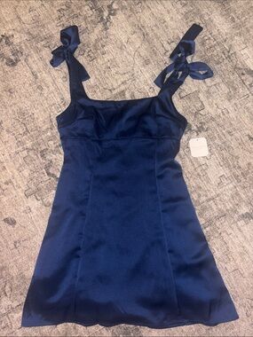 Altar'd State Navy Satin Tie-Shoulder Mini Dress